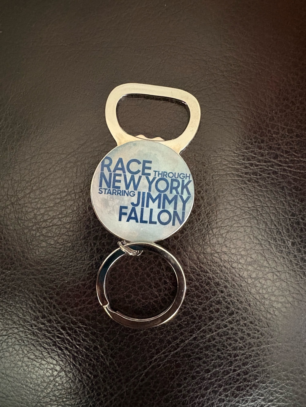 Race Through New York Starring Jimmy Fallon Silver Bottle Opener Keychain